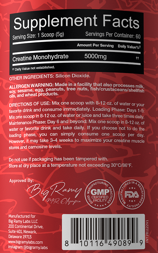 Red Rex Creatine Monohydrate Unlfavored 60 Servings